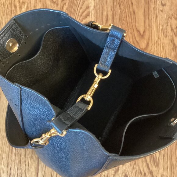 TORY BURCH McGRAW MEDIUM BUCKET BAG in BLACK PEBBLED LEATHER HOBO PURSE TOTE - Picture 12 of 16